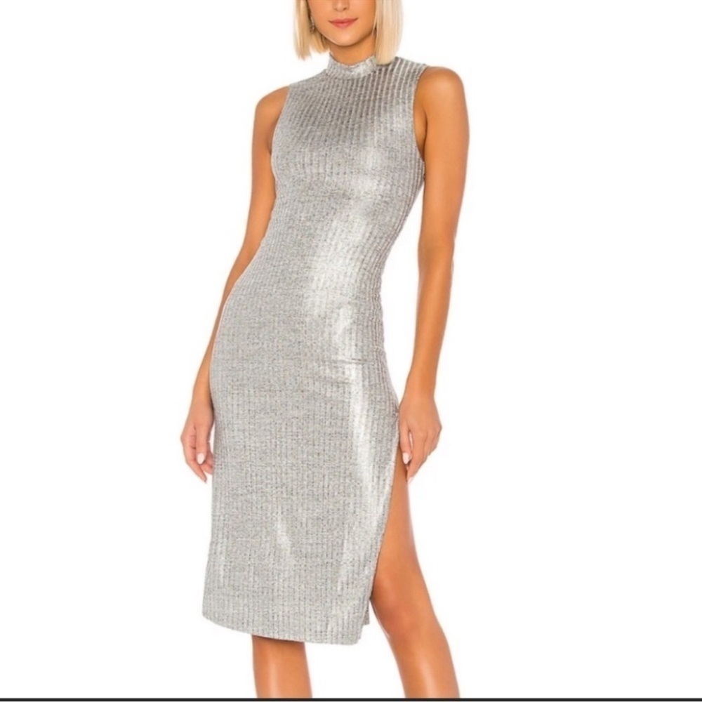 Tularosa Bellarosa ribbed Mockneck Grey Metallic Dress Sz L